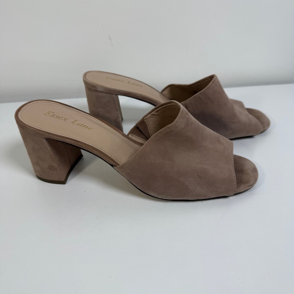 Essex Lane EL-GAVAN Mule Sandals Women 9.5M Taupe Suede Block Heel Open Toe